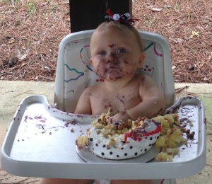 Baby K really enjoyed her cake!